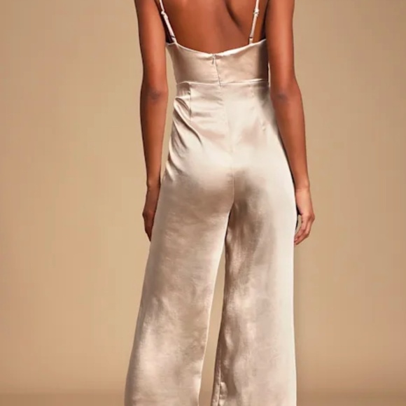 Lulus Perfect Night Champagne Satin Cowl Neck Culotte Jumpsuit - Picture 3 of 4